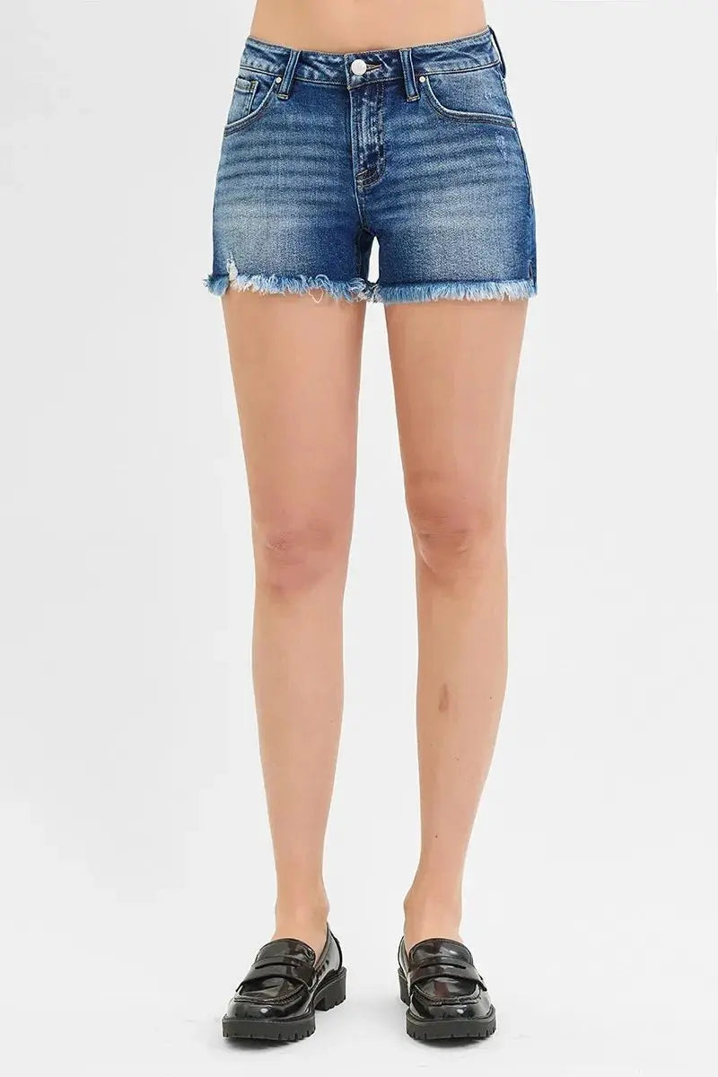 RISEN Full Size Low Rise Frayed Denim Shorts Plus Size - Love Salve